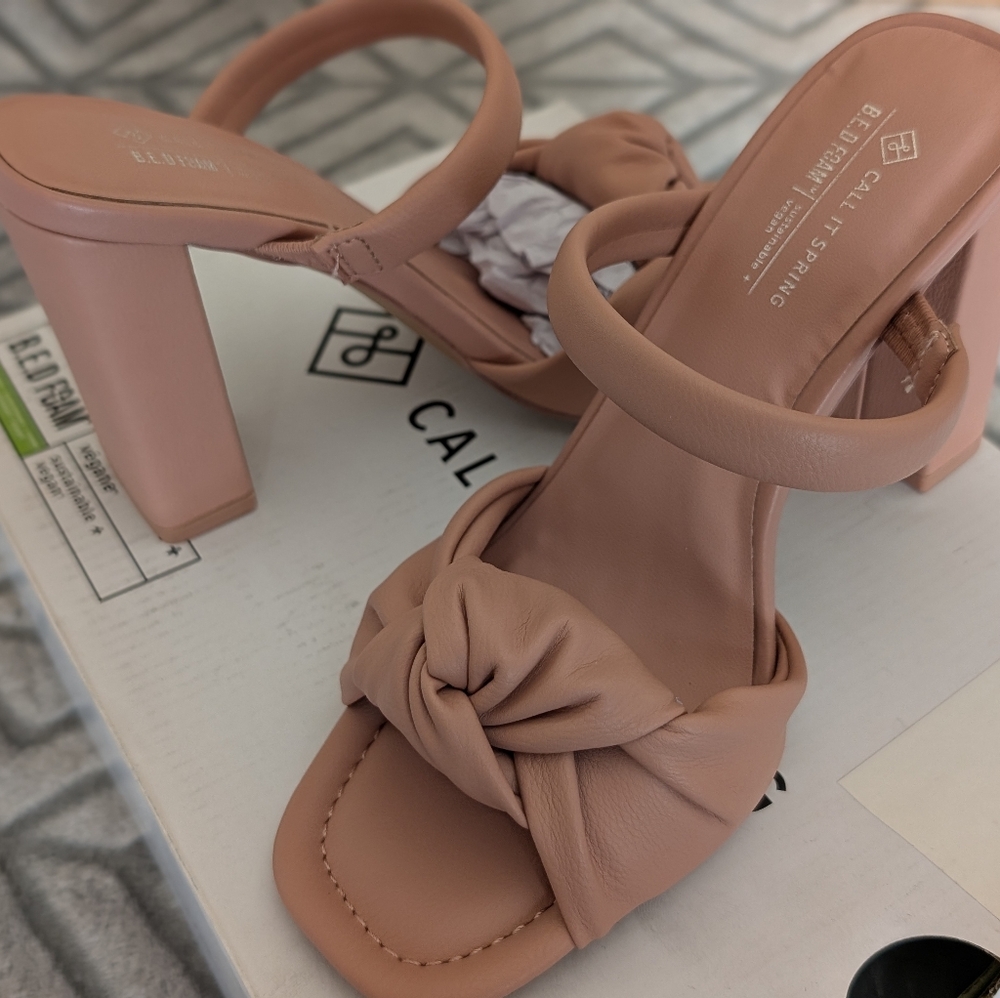 CALL IT SPRING - twisted knot square toe block heel - RHIA Slide Sandals in pink